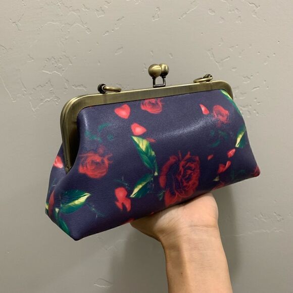 Handmade Genuine Leather Rose Printed Clutch/Shoulder Bag/Crossbody/Evening Bag - Picture 14 of 16